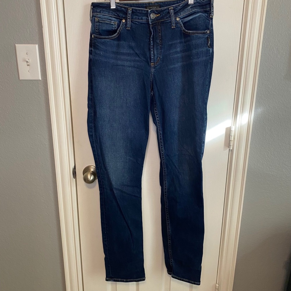 Silver Jeans Co Avery Straight Leg Jeans Women's 32x33 Dark Wash High Rise